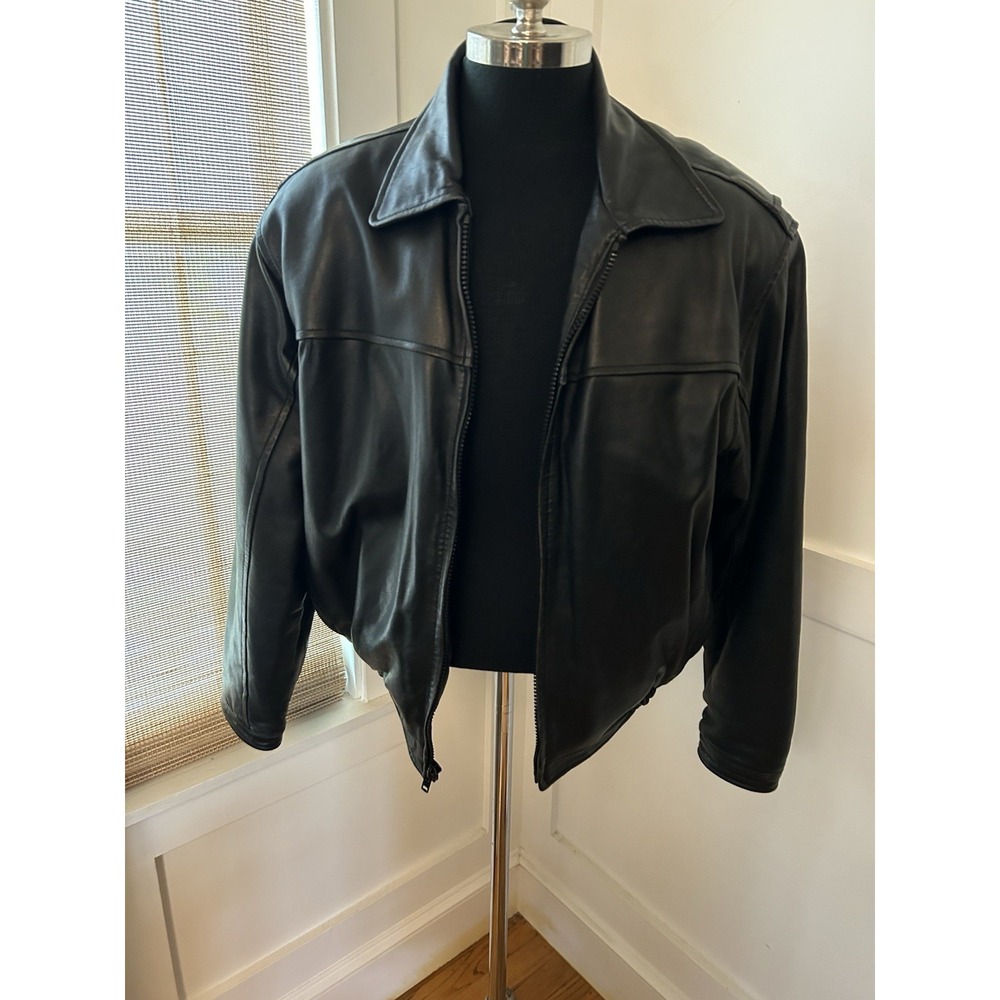 VINTAGE NYDA LEATHER JACKET MENS LARGE Black AVIATOR BOMBER FLIGHT NEW YORK